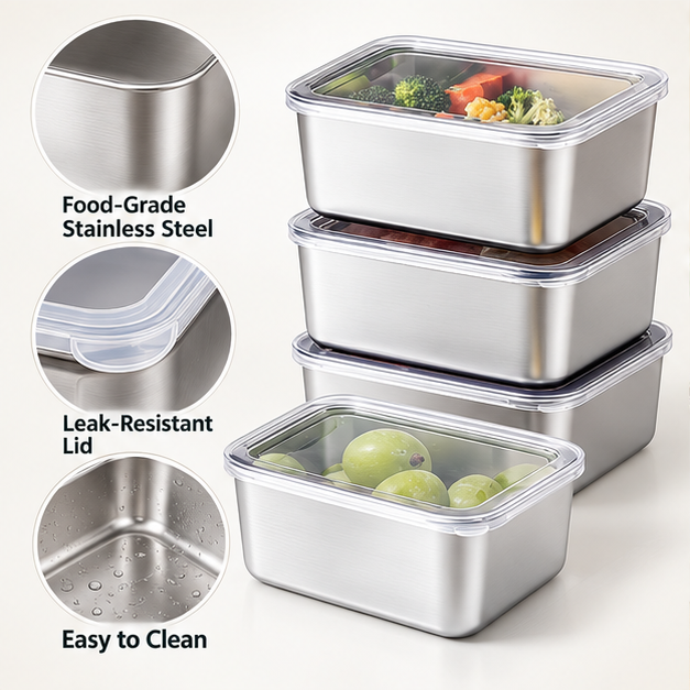 Stainless Steel Square Food Storage Containers